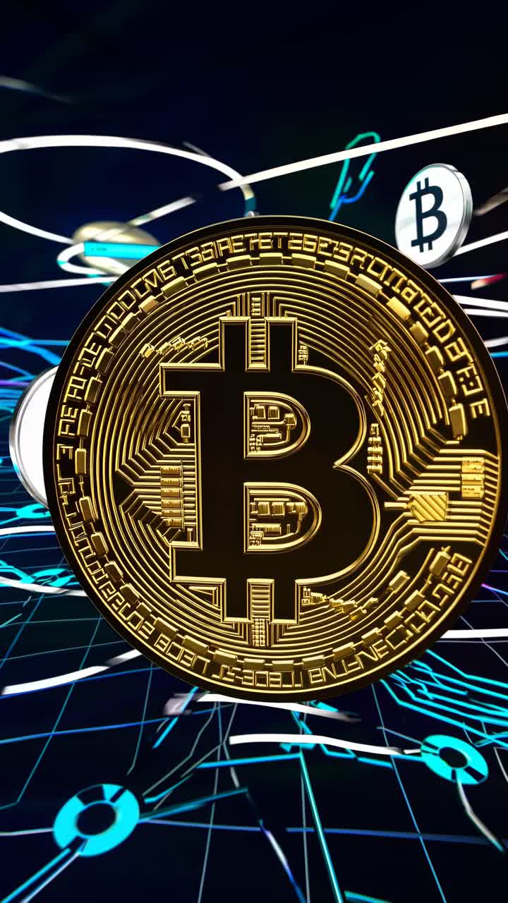 Concetto di video dinamico di valuta digitale con una visuale dal basso.