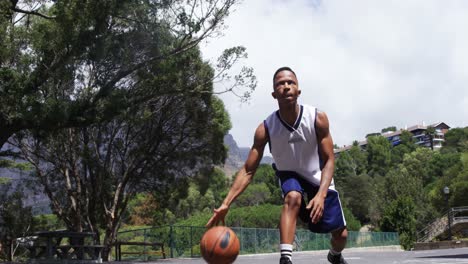Basketball-player-practicing-dribbling