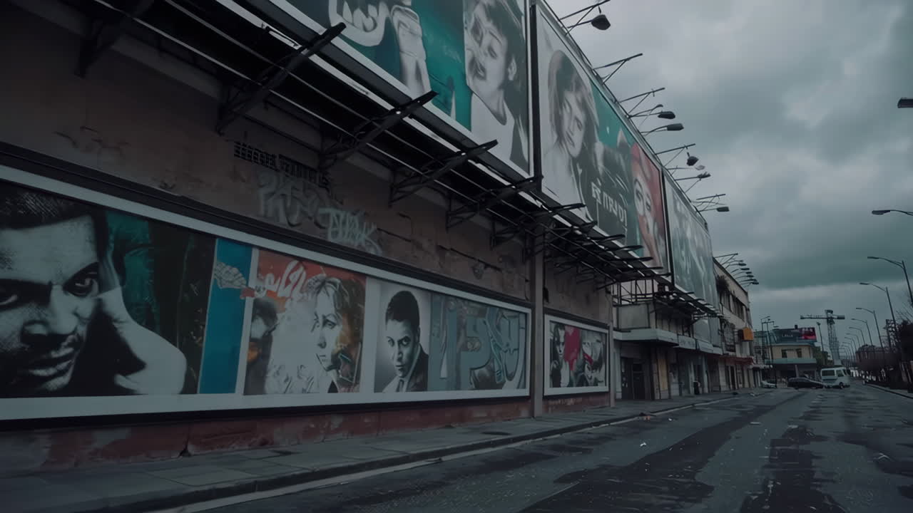 Degrado urbano con manifesti vintage e graffiti