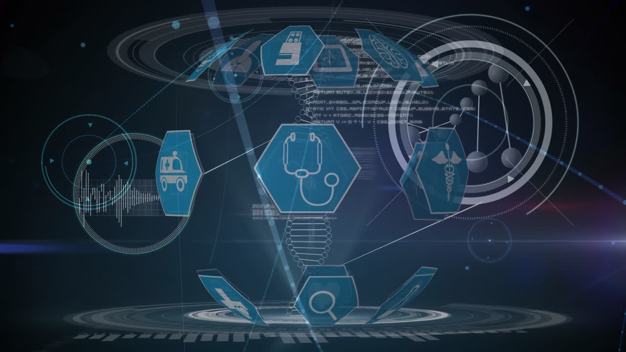 해군 배경에서 과학 데이터, 아이콘 및 연결의 애니메이션