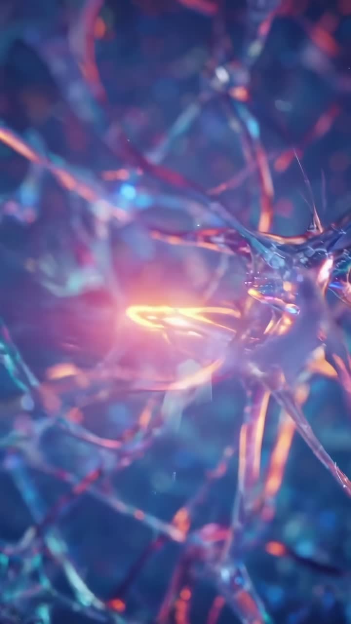 Video astratto di reti neurali con un'inquadratura ravvicinata, che mostra colori vivaci e luci.