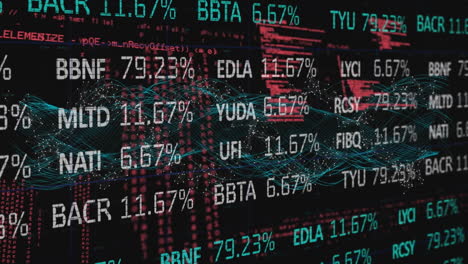 animation of trading board over dna helix pattern and programming language on black background