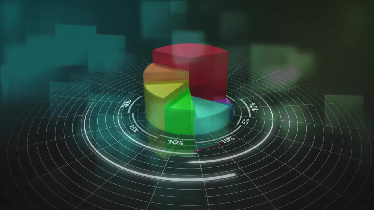 Animation of data processing over circle diagram and scope scanning