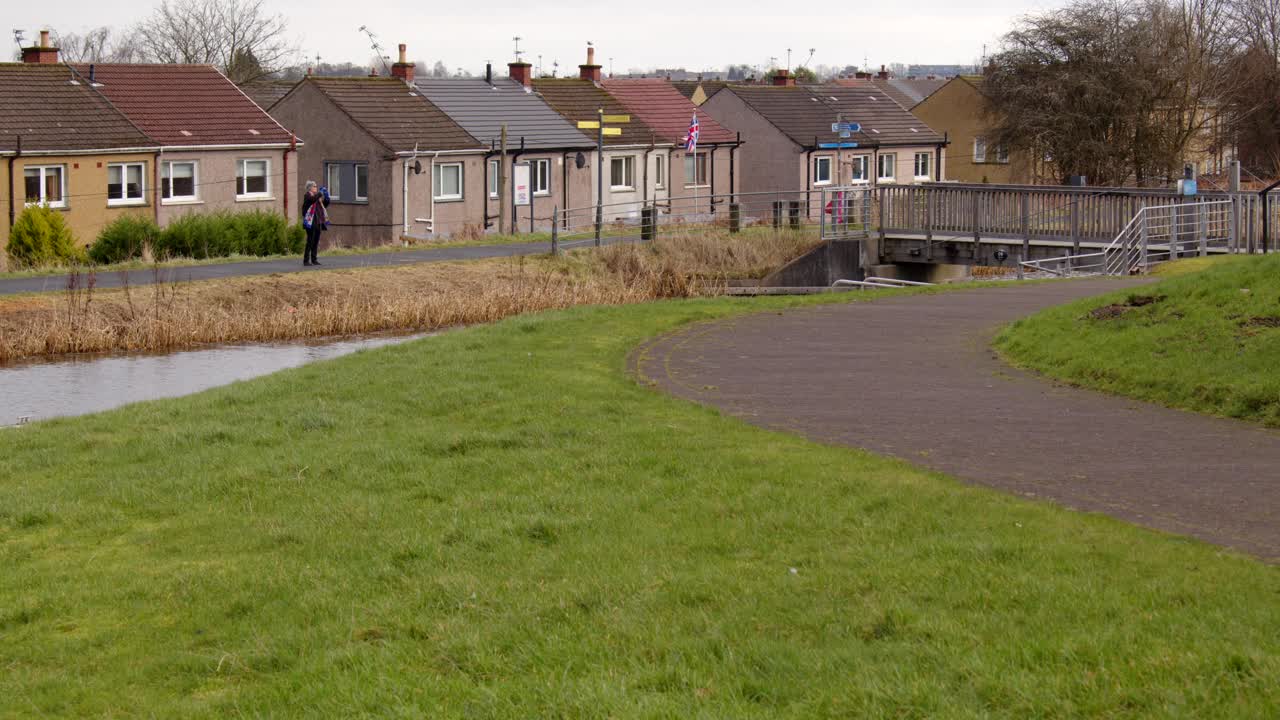 Wide shot of the Forth and Clyde Canal by the Entrance to the Falkirk wheel