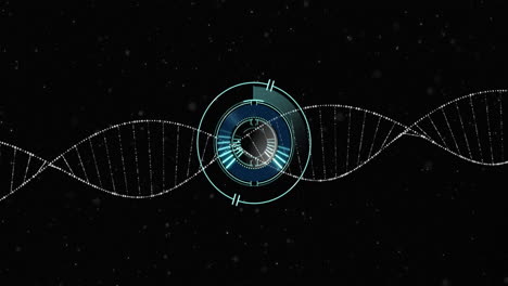 animación de la exploración del alcance sobre la cadena de adn sobre fondo negro
