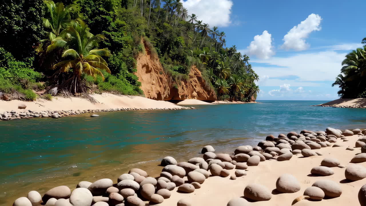 Tropical Beach with Turquoise Water and Lush Vegetation