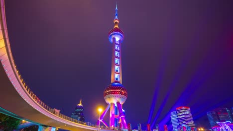 night illuminated shanghai famous pearl oriental tower bridge up view 4k time lapse china