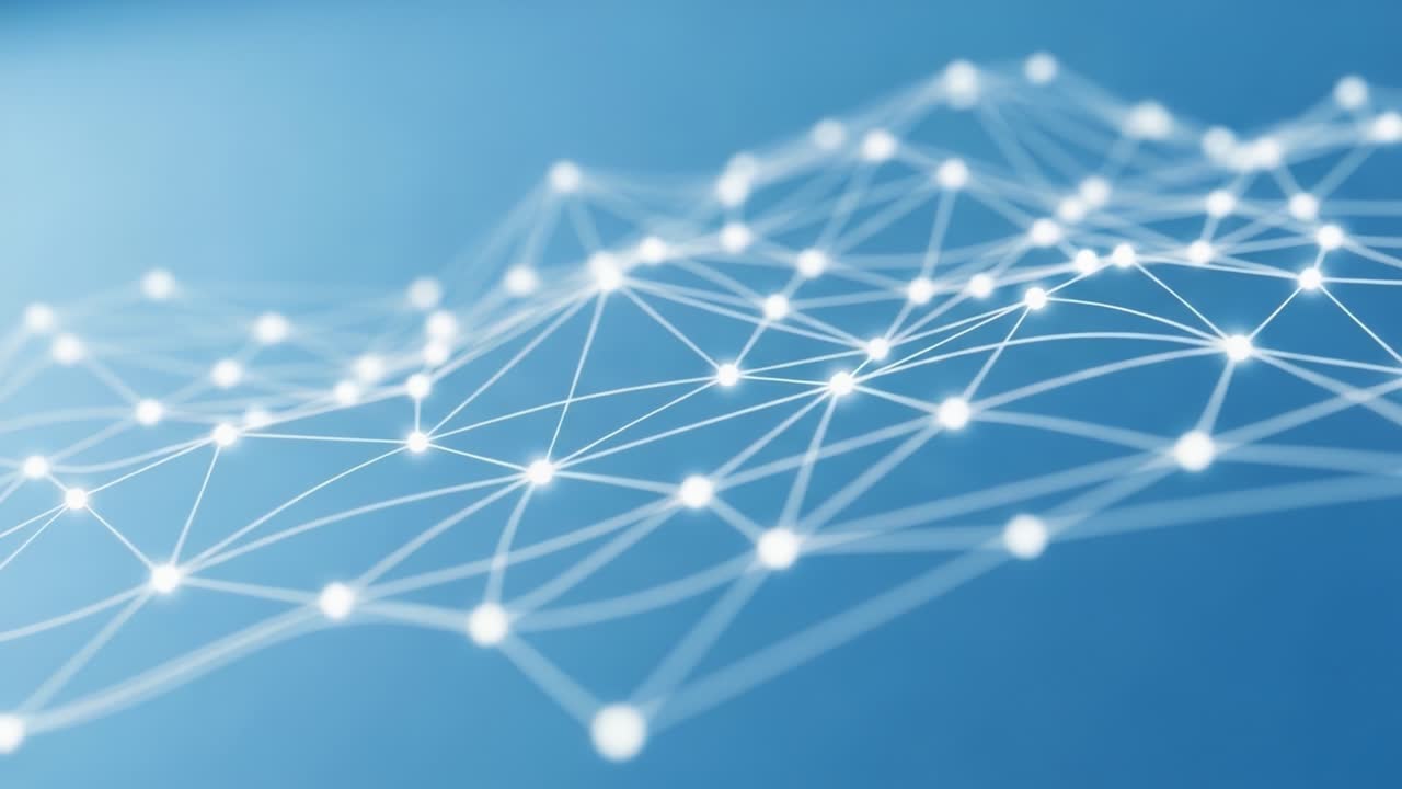Abstract Representation of a Digital Network, Showcasing Interconnected Nodes and Lines Against a Soft Blue Background, Emphasizing Modern Technological Concepts