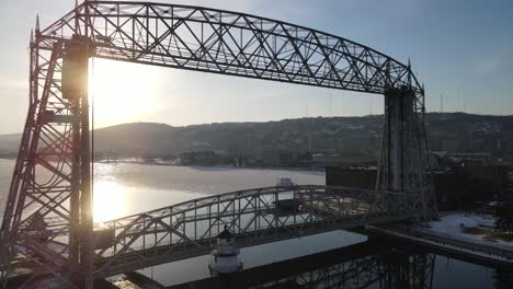 duluth, minnesota aerial drone footage of iconic lift bridge in midwest city