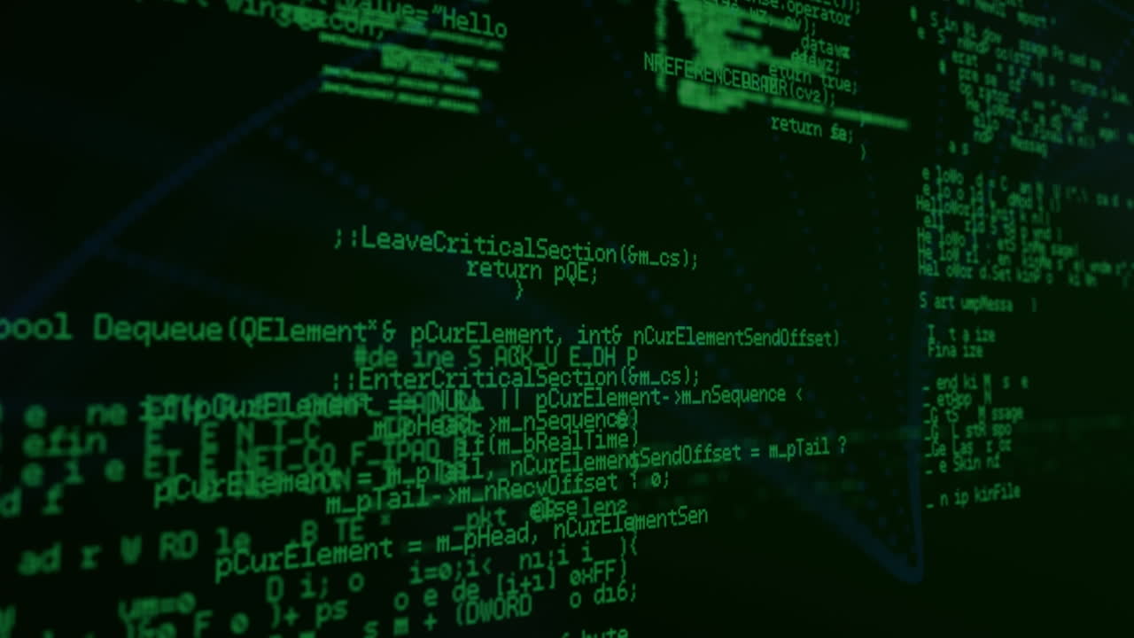 검은 바탕에 데이터 처리를 통해 회전하는 dna 구조의 디지털 애니메이션