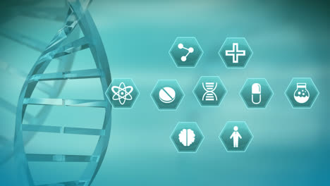 dna helix with medical science symbols