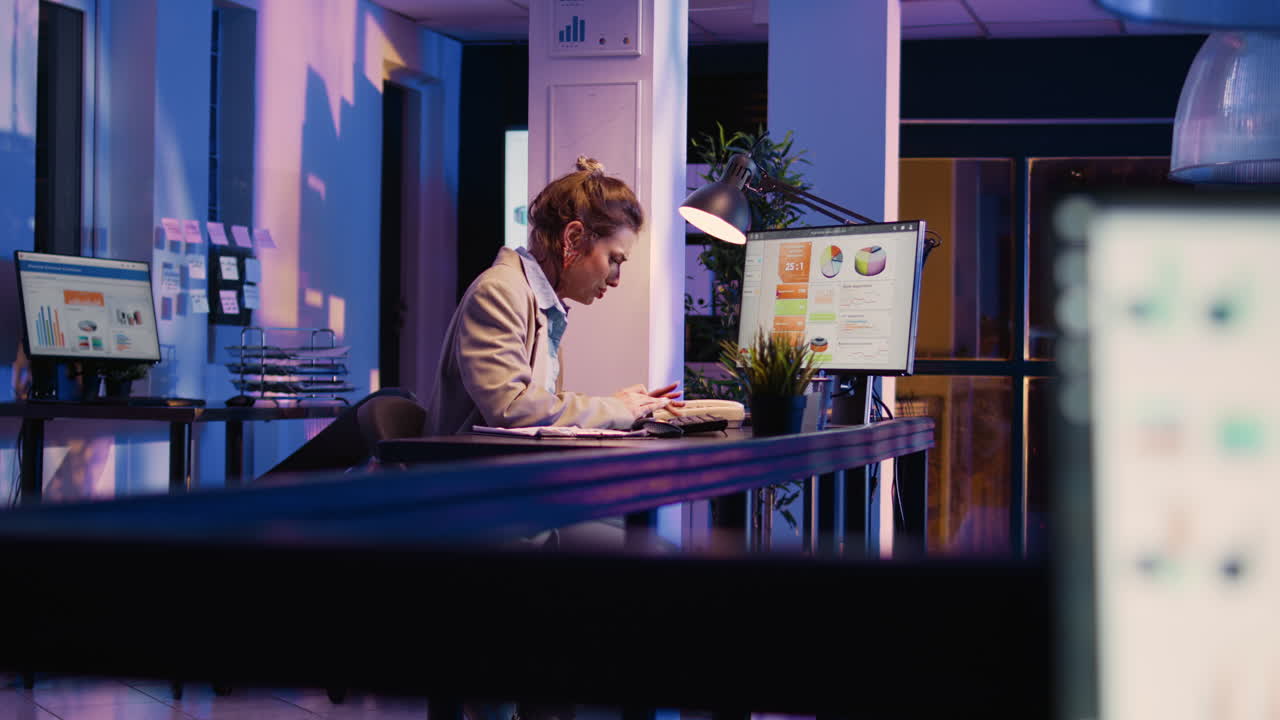 Businesswoman Analyzing Data at Office Desk