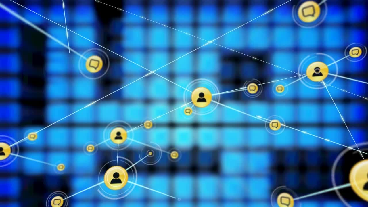 검은 바탕의 파란 모자이크 사각형에 대한 프로필 아이콘의 네트워크