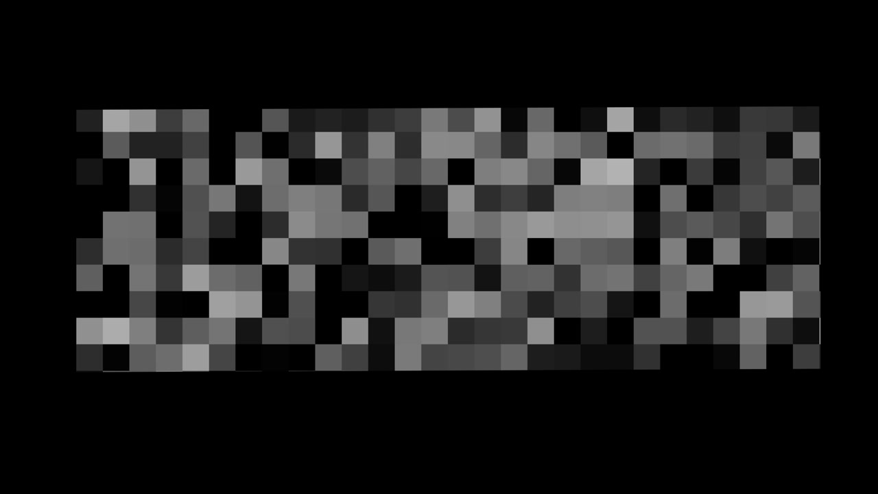 Grå pixelblok forvrængningsvisualisering med sort rum, mosaiktekstur og perfekt digital glitch-stil.