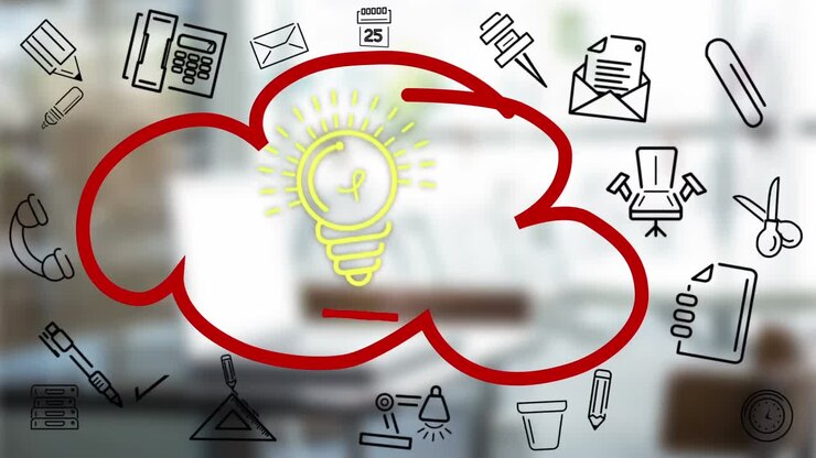 Businessman drawing cloud flow chart