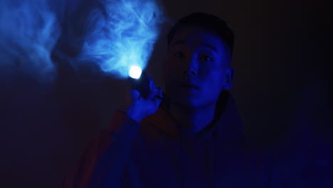 mysterious portrait under blue light