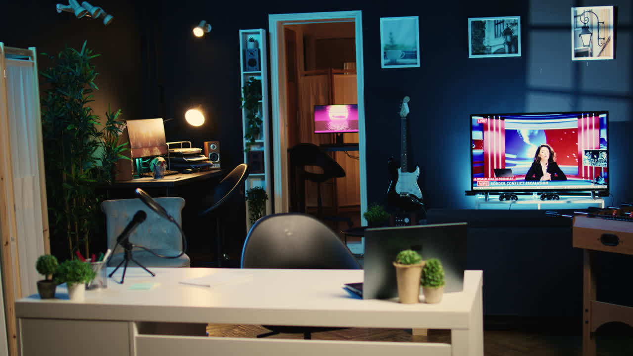 스트리밍 기술이 있는 비어있는 스튜디오