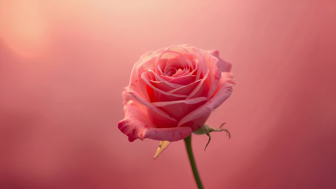 Acquisizione di una ripresa con camera di una rosa rosa in studio a intervalli di un secondo, tracciando lievi spostamenti di effetto bokeh