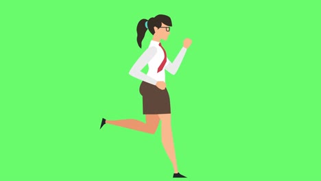 Businesswoman Character Running Cycle Loop Cartoon Animation Isolated with Luma Matte