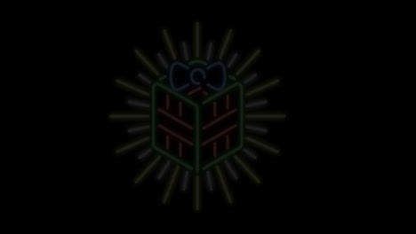 animation of neon christmas present on black background