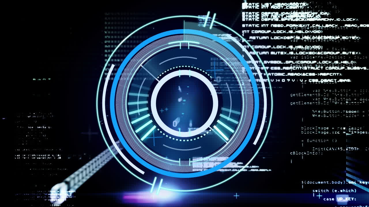 Animation of scope scanning over data processing on black background