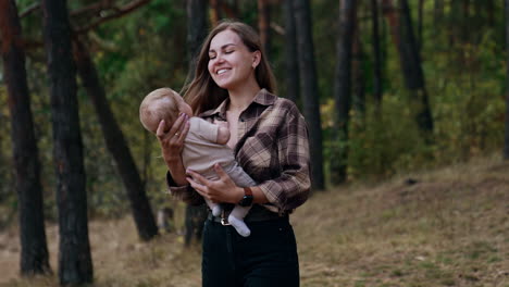 mother and baby in forest