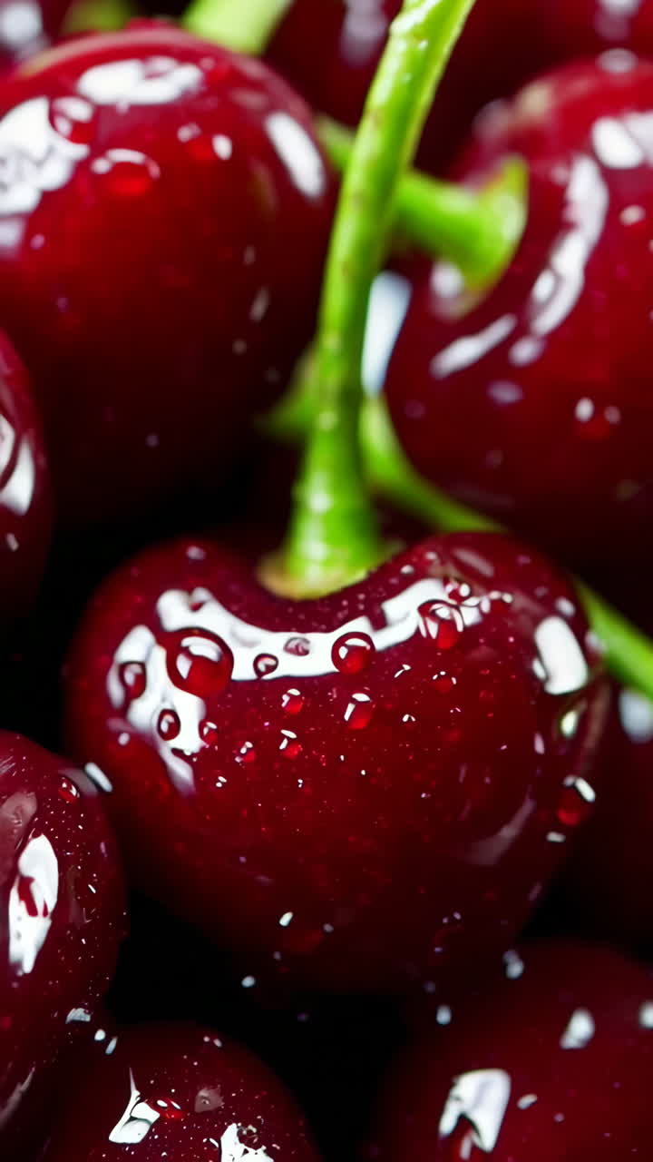Primo piano di ciliegie rosse fresche con goccioline d'acqua