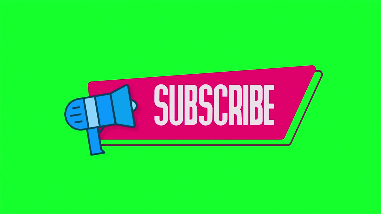 Megaphone with speech bubble subscribe to channel title end card video slide closing in with a green screen