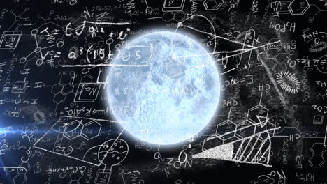 animación del planeta tierra con fórmulas matemáticas y científicas en fondo negro