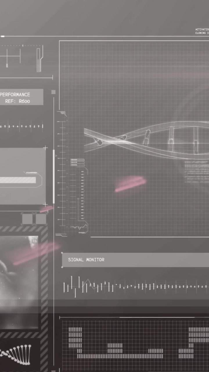 Animation of interface with medical data processing against light spot on grey background