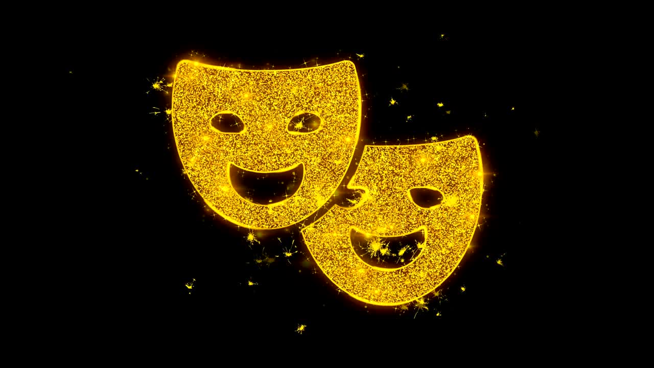 Icona maschere teatrali Scintille Particelle su sfondo nero