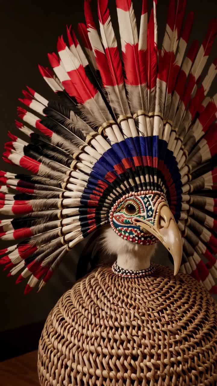 Colorful Native American Headdress and Basket Display