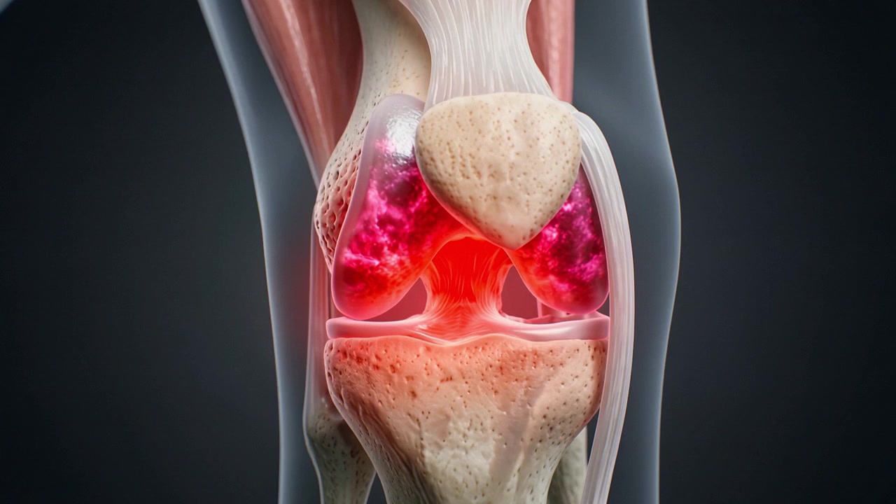 3D medicinsk animation af betændelse i et menneskeligt knæled