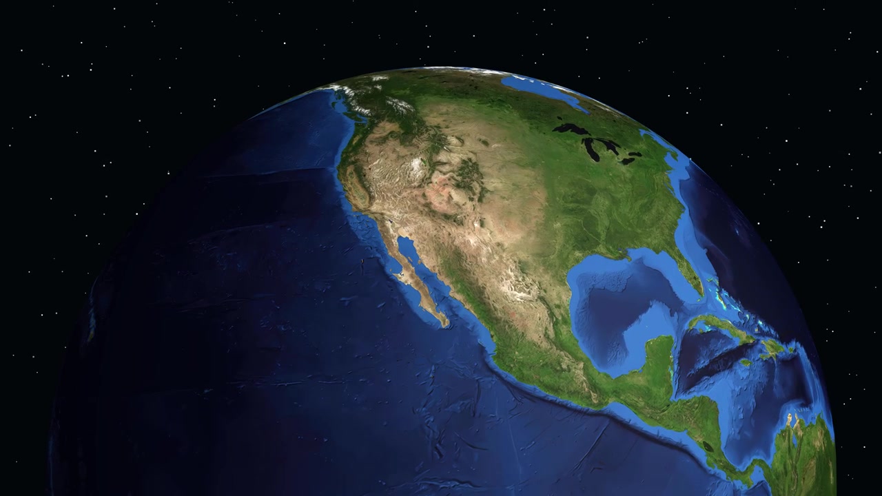 Animazione digitale che zooma dallo spazio esterno al Nord America, individuando San Diego con le coordinate