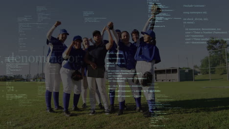 animation of data processing over diverse female baseball players