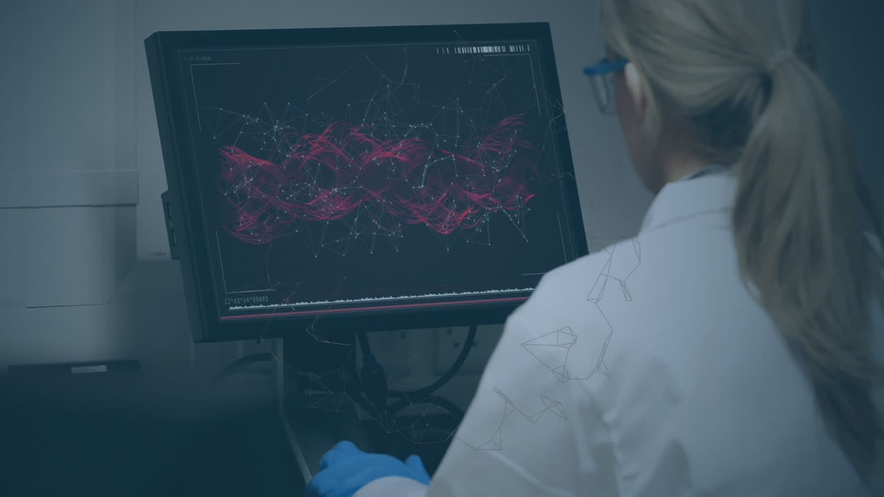 animación de formas que se mueven sobre la doctora utilizando la computadora