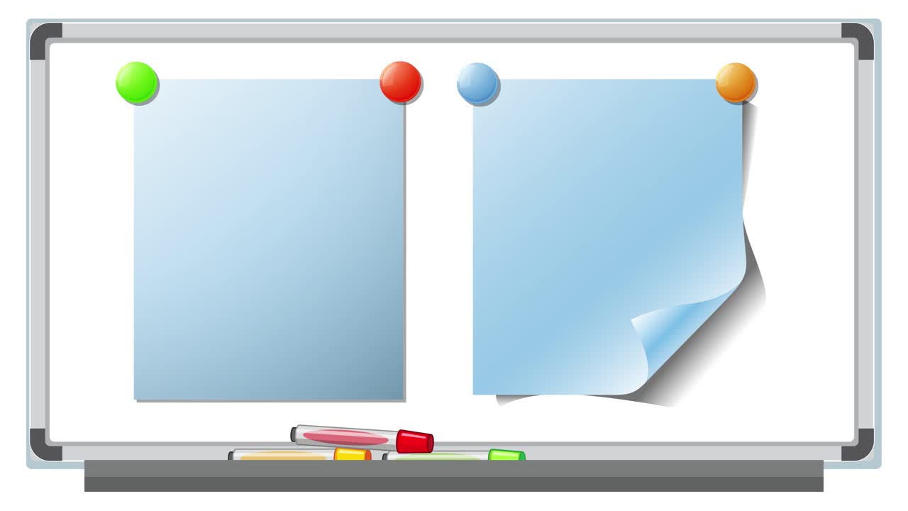 Whiteboard animation with colorful sticky notes transitioning smoothly, creating a lively and engaging visual sequence