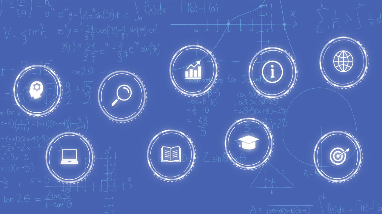수학 수식 위의 아이콘 네트워크의 애니메이션