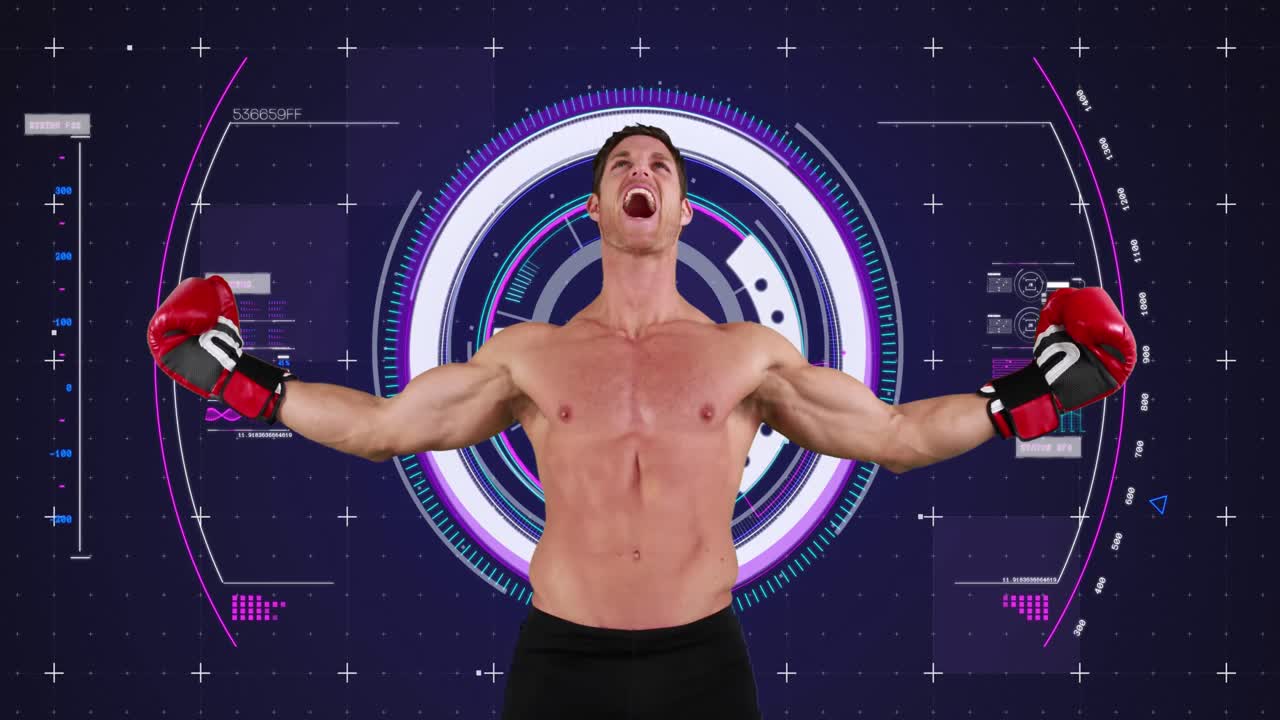 animación de boxeador celebrando con escaneo de alcance y procesamiento de datos