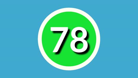 number 78 seventy eight sign symbol animation motion graphics on green sphere on blue background,4k cartoon video number for video elements