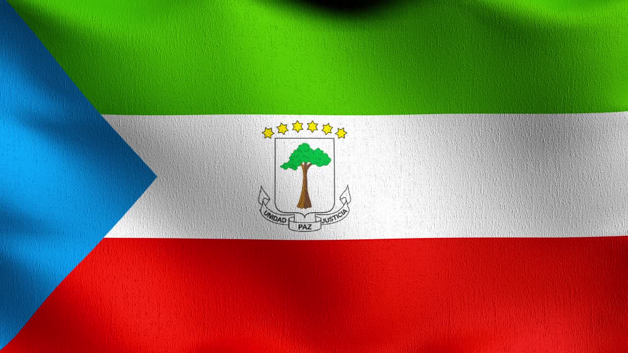 4k vdo: 바람에 날아다니는 적도 기니 국기, 공식 애국적 추상 디자인, 흔들리는 기호의 3d 렌더링 일러스트레이션