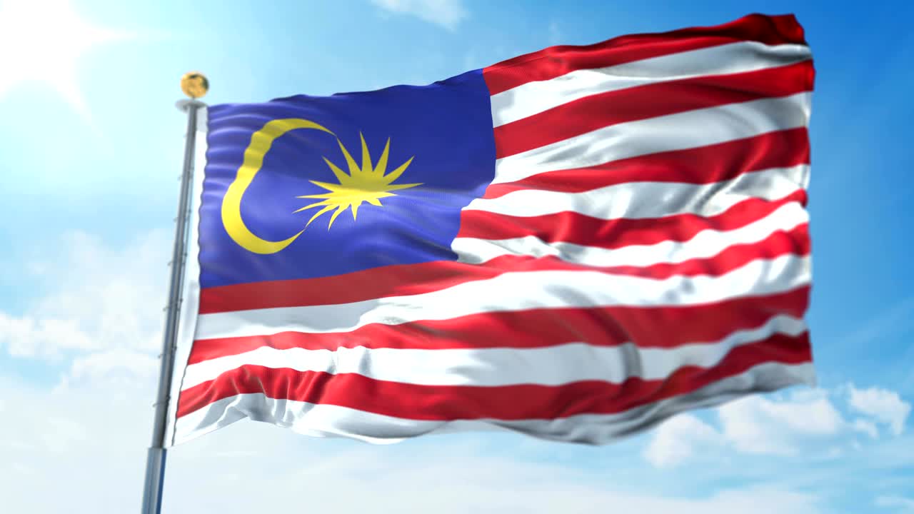 Bandiera della Malesia: video di rendering 3D in loop continuo. Bellissimo tessuto che sventola.