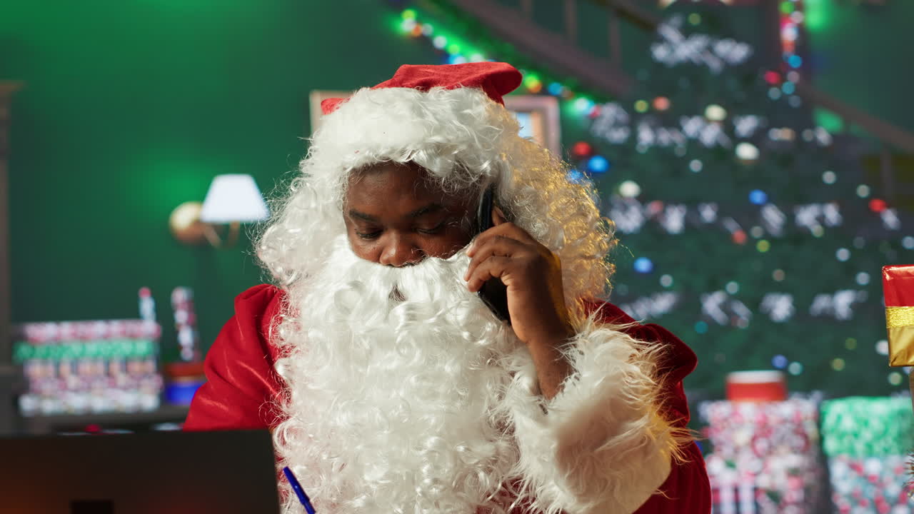Santa Claus on the phone at Christmas