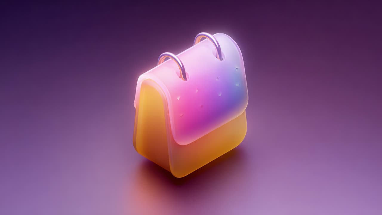 A vibrant, semi-transparent bag glowing with an alluring gradient of pink and yellow hues, showcasing its unique design and modern aesthetic against a softly blurred background