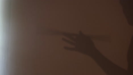 shadow of a hand holding something on a wall