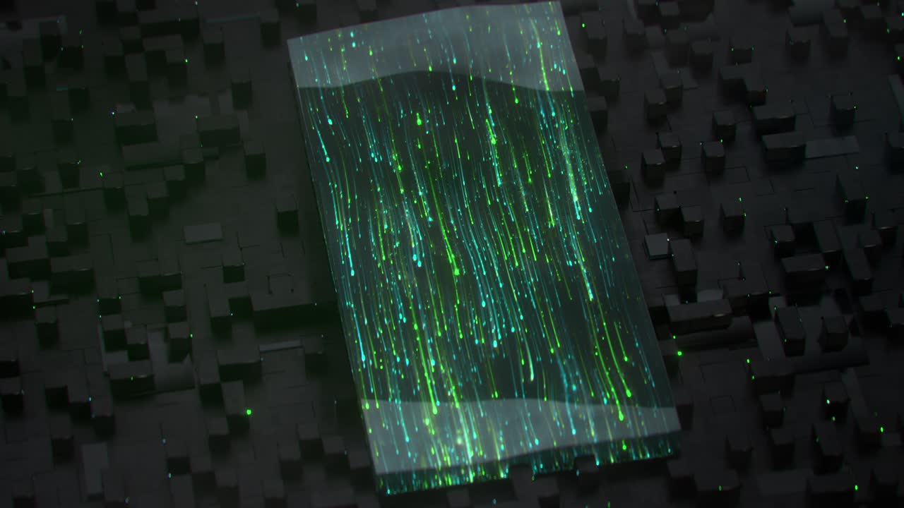 냉각 액체 에서 빛나는 녹색 선 3d 렌더링 애니메이션