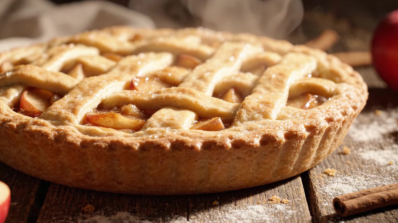 A Perfectly Baked Apple Pie Steaming Fresh from the Oven, Showcasing Its Golden Crust and Delicious Filling, Ideal for Celebrating Fall Flavors and Family Gatherings