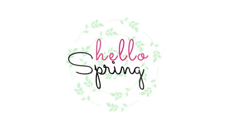 Hello-Spring-with-retro-green-leaves-on-white-gradient