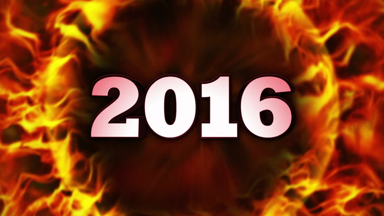 2016, año nuevo en anillo de fuego y llamas, bucle, 4k