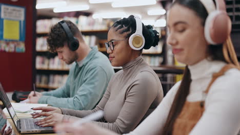 students studying in a library